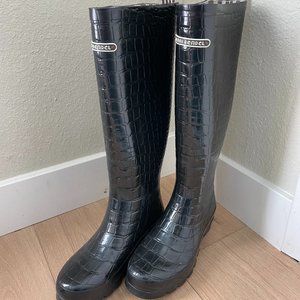 Henri Bendel New York Tall Croc Embossed Rain Boots - Size 7
